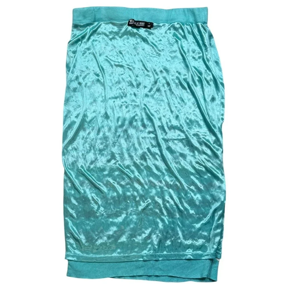 New York Company 7th Avenue Chevron Knit Midi Skirt Small Blue Boho Chic Stretch